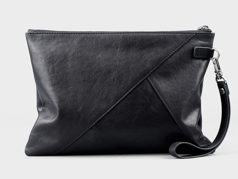 Herren Leder Clutch schwarz für Alltag Handtasche mit Handgelenkgurt