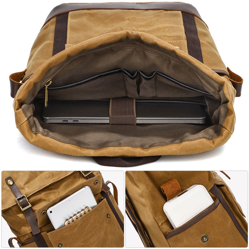Herren Rucksack Canvas Rolltop für Uni Sport Schule und Reisen