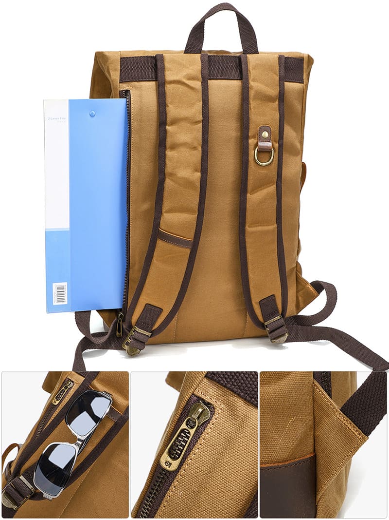 Herren Rucksack Canvas Rolltop für Uni Sport Schule und Reisen