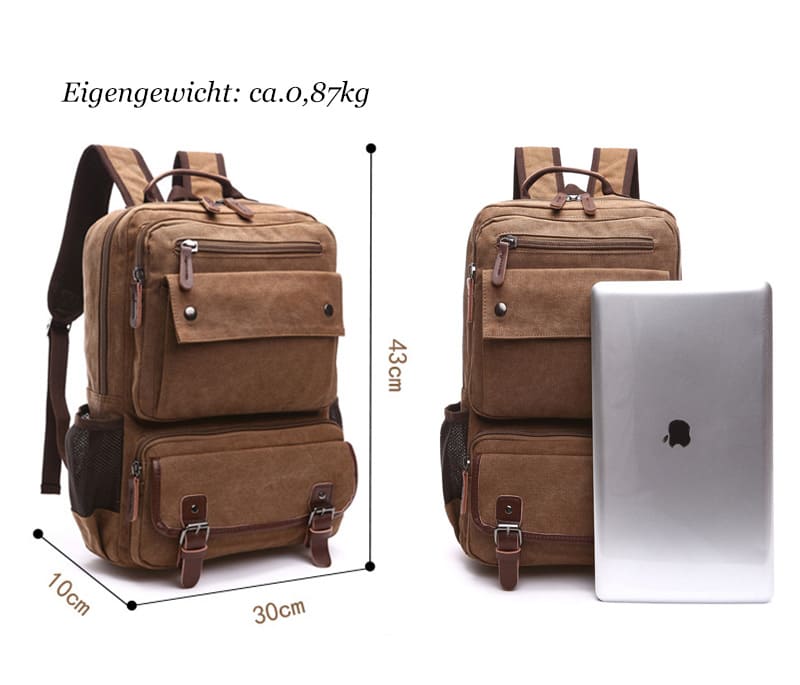 Herren Rucksack Canvas mit Laptopfach und vielen Fächern für Uni und Reisen