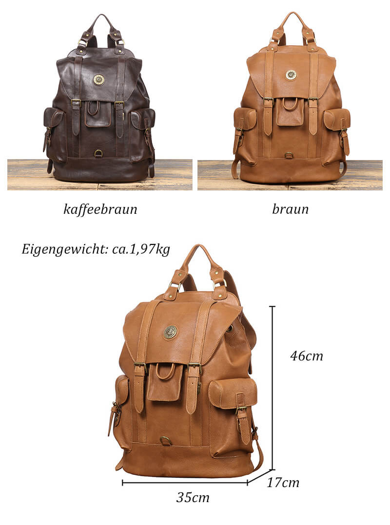 Herren Rucksack Leder Vintage mit Laptopfach für Reisen und Alltag Lederrucksack Männer