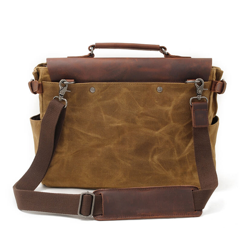 Herren Umhängetasche für Männer Motorrad Kuriertasche gewachstes Canvas mit Laptopfach