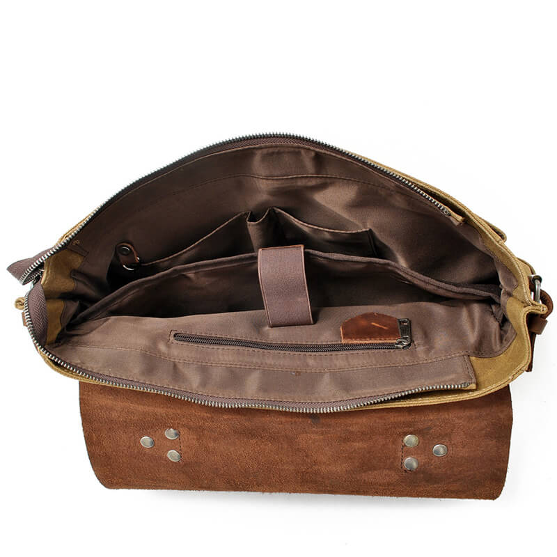 Herren Umhängetasche für Männer Motorrad Kuriertasche gewachstes Canvas mit Laptopfach