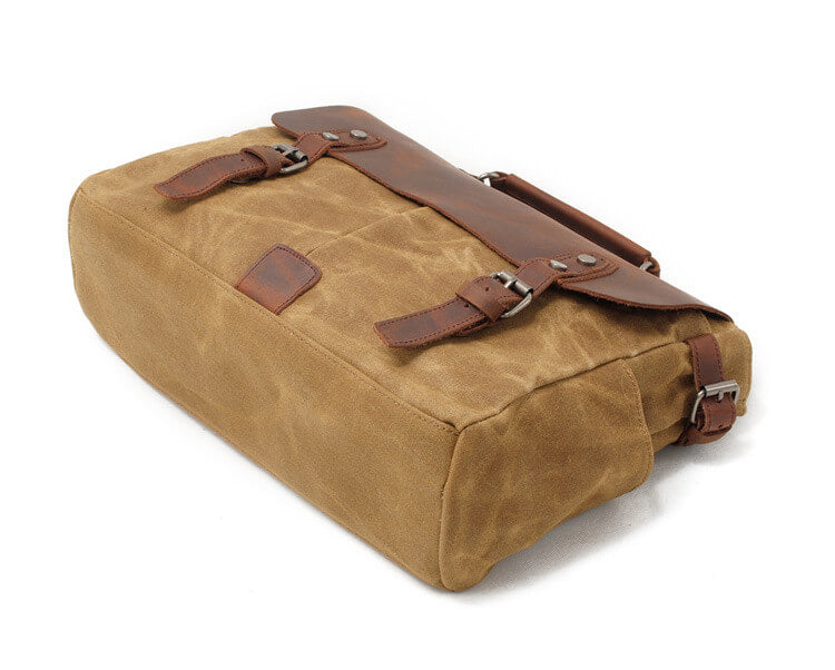 Herren Umhängetasche für Männer Motorrad Kuriertasche gewachstes Canvas mit Laptopfach