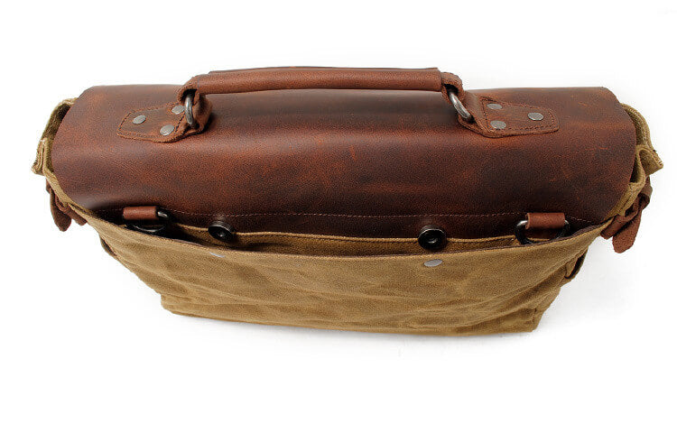 Herren Umhängetasche für Männer Motorrad Kuriertasche gewachstes Canvas mit Laptopfach