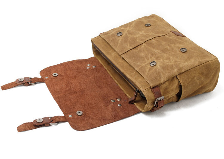 Herren Umhängetasche für Männer Motorrad Kuriertasche gewachstes Canvas mit Laptopfach