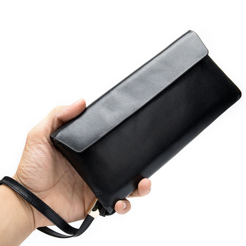 Hochwertige Geldbörse Leder für Damen Portemonnaie Clutch mit Handschlaufe