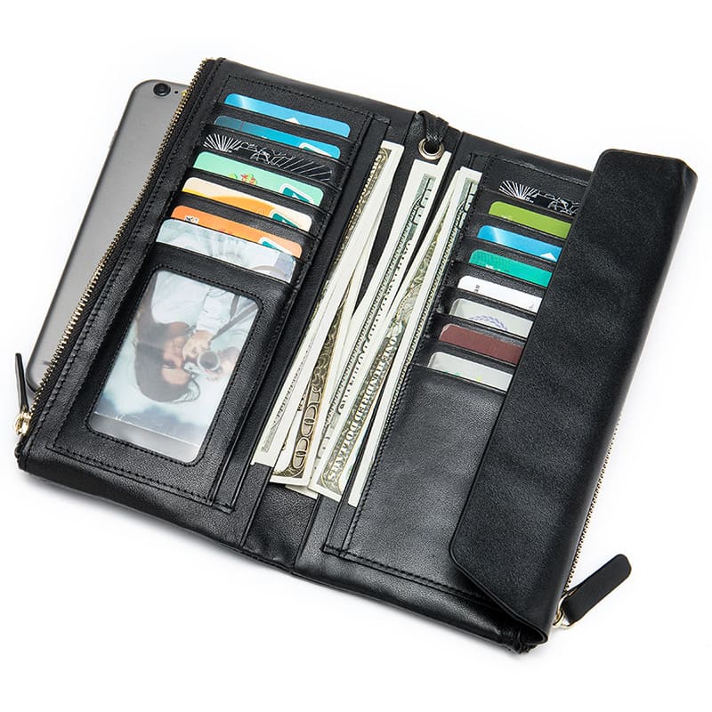 Hochwertige Geldbörse Leder für Damen Portemonnaie Clutch mit Handschlaufe