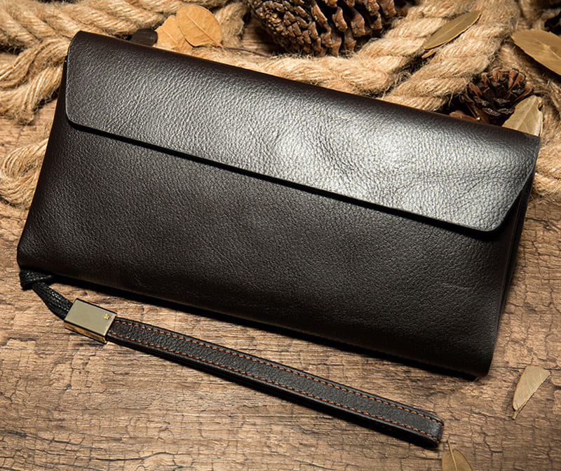 Hochwertige Geldbörse Leder für Damen Portemonnaie Clutch mit Handschlaufe