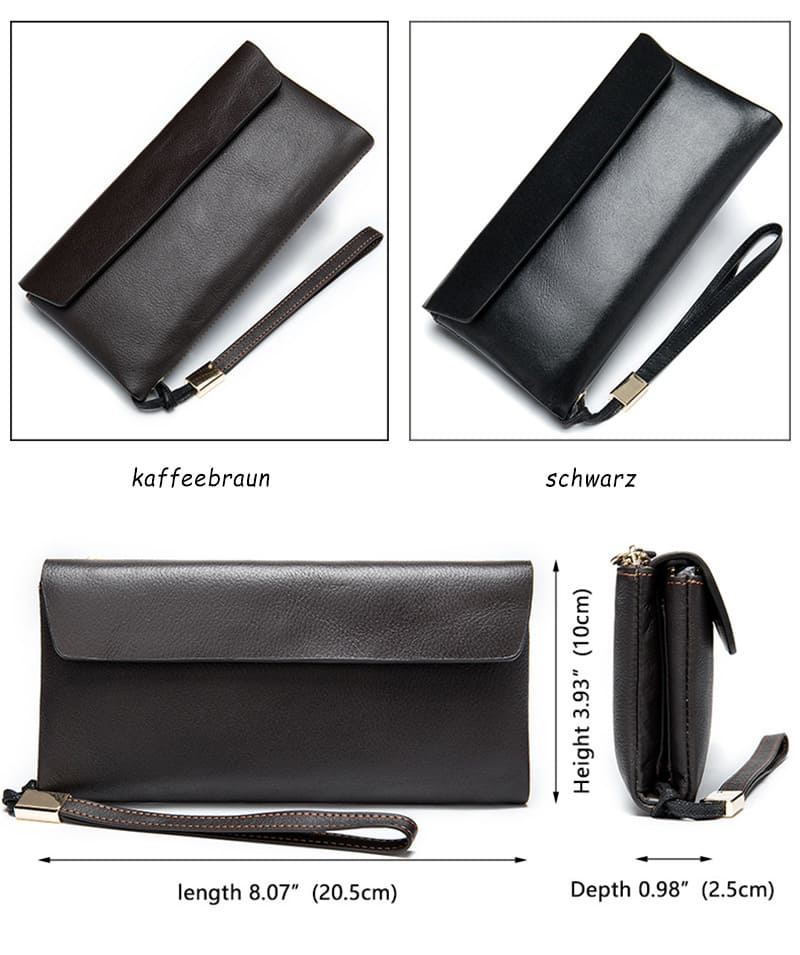 Hochwertige Geldbörse Leder für Damen Portemonnaie Clutch mit Handschlaufe