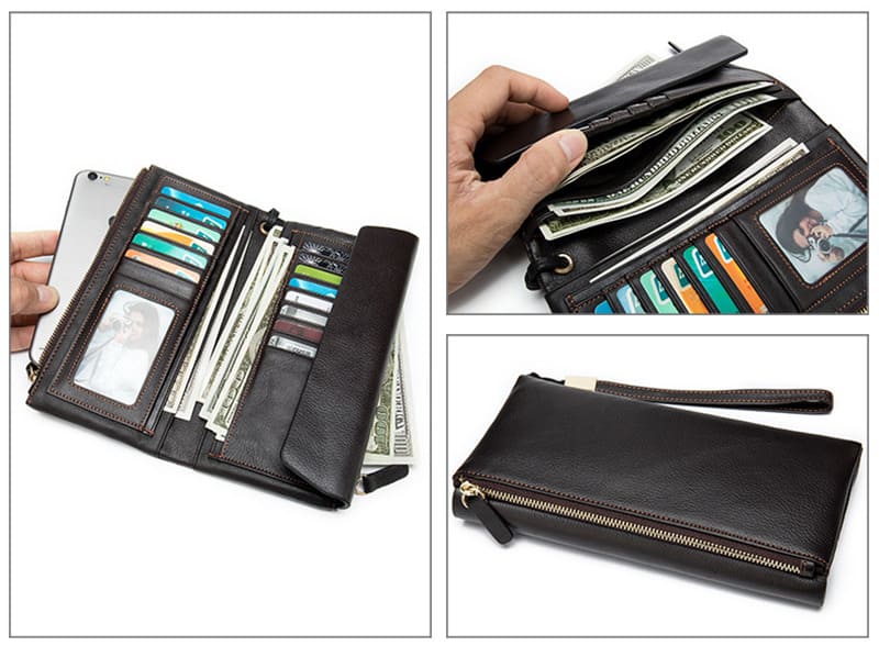Hochwertige Geldbörse Leder für Damen Portemonnaie Clutch mit Handschlaufe