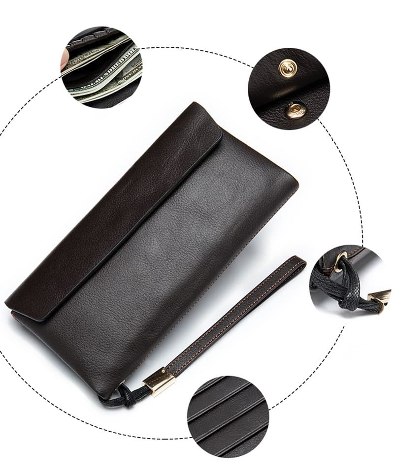 Hochwertige Geldbörse Leder für Damen Portemonnaie Clutch mit Handschlaufe