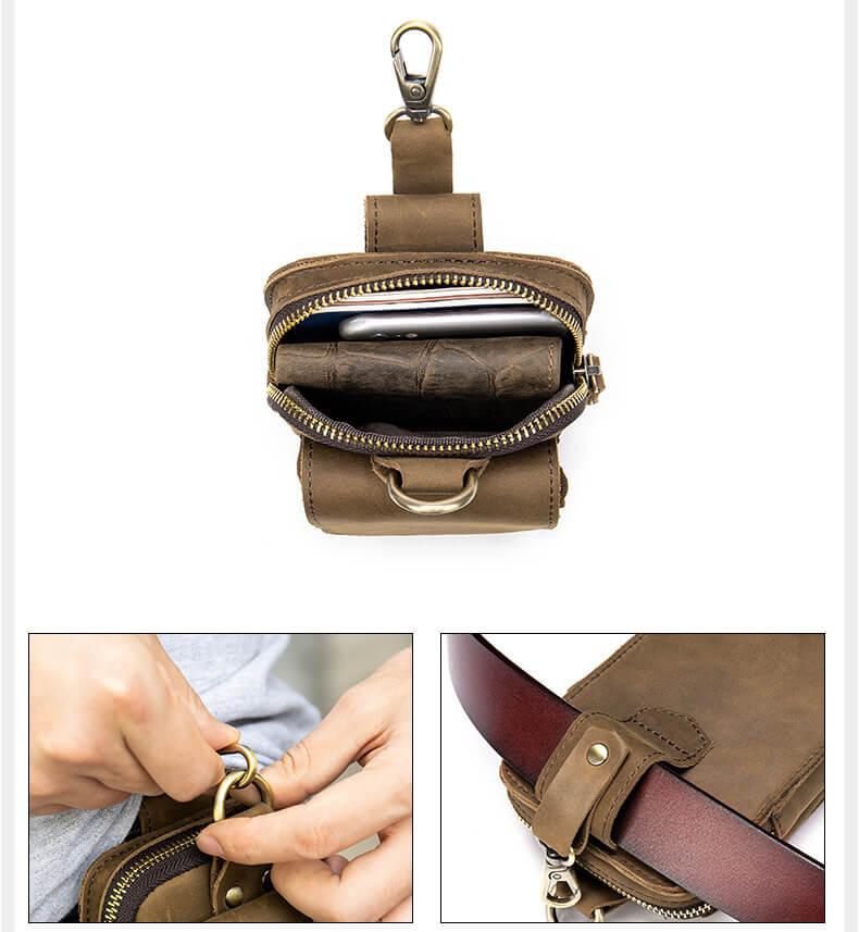Hüfttasche Herren kleine Gürteltasche Vintage Leder