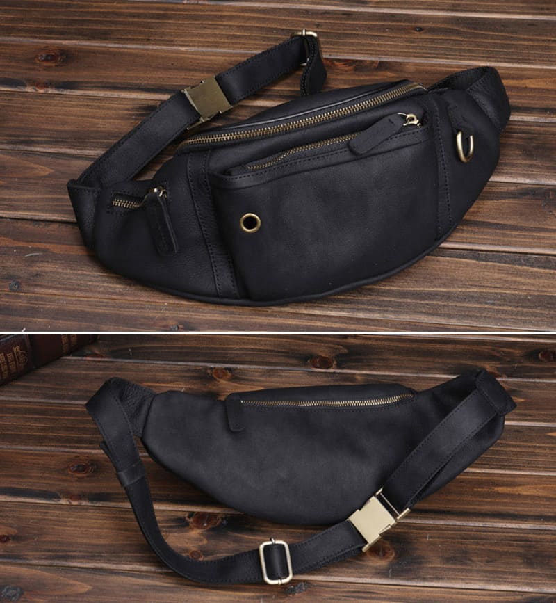 Brusttasche Herren Bauchtasche Hüfttasche Vintage Crazy Horse Leder Hip Bag