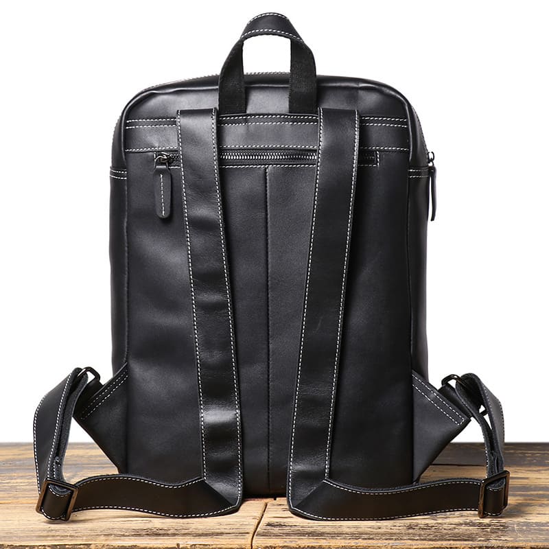 Business Rucksack Herren Leder schwarz für die Arbeit mit Laptopfach