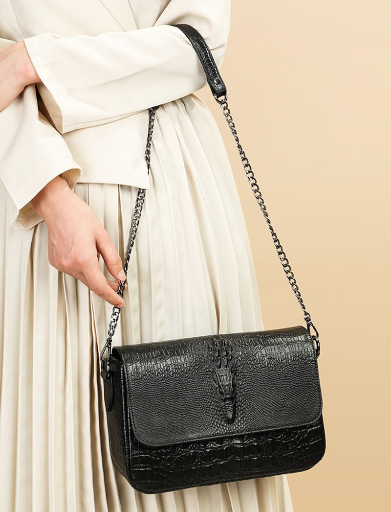 umhängetasche kroko schwarz