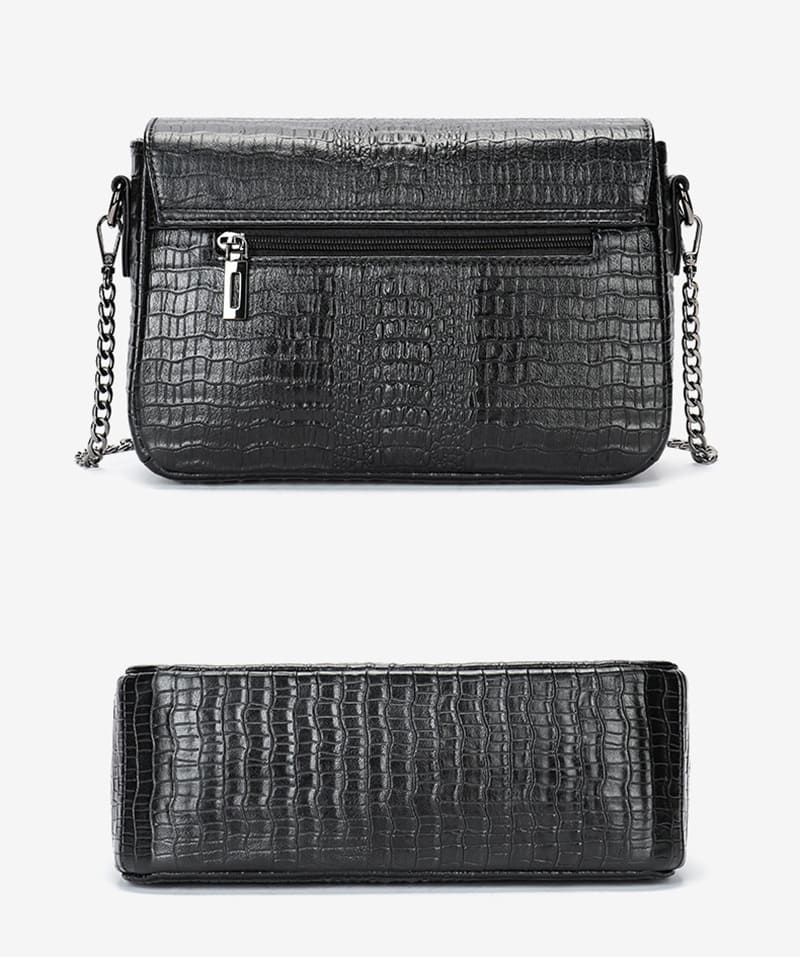 Leder Damen Umhängetasche Schultertasche schwarz Krokodil Muster Kette