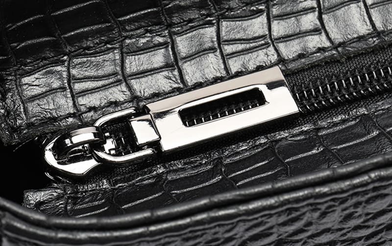 Leder Damen Umhängetasche Schultertasche schwarz Krokodil Muster Kette