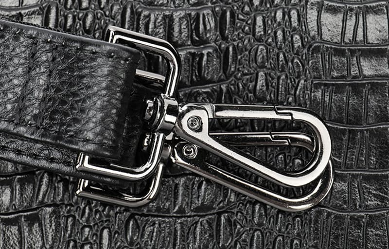 Leder Damen Umhängetasche Schultertasche schwarz Krokodil Muster Kette