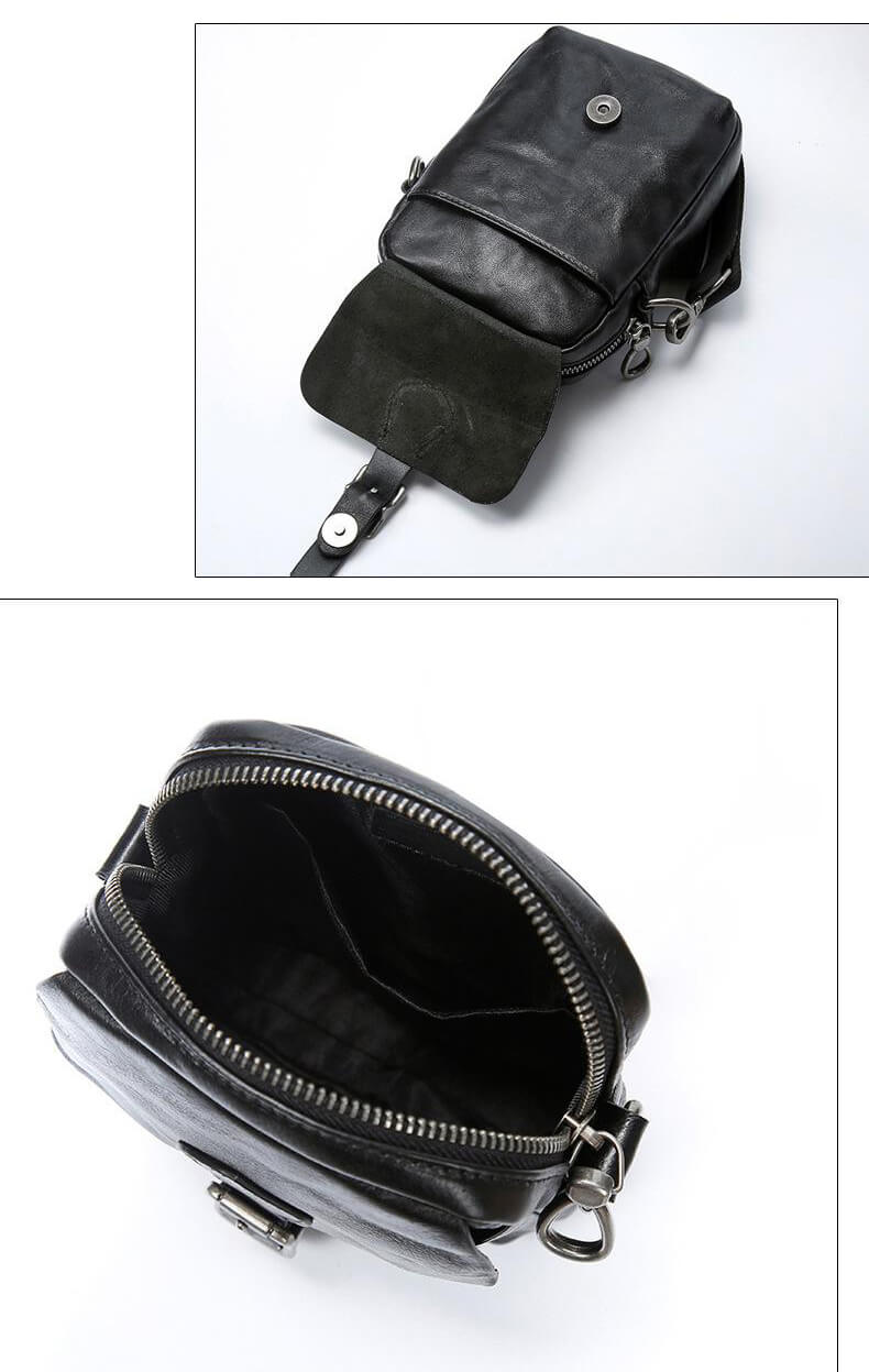 Leder Handytasche kleine Umhängetasche Herren schwarz