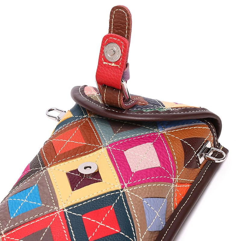 kleine Damen Umhängetasche Patchwork Leder bunt für Handy Hanytasche