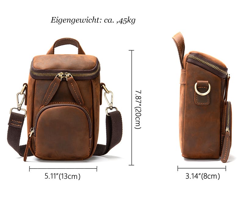 kleine Umhängetasche Herren Leder Vintage Handytasche mit Reißverschluss