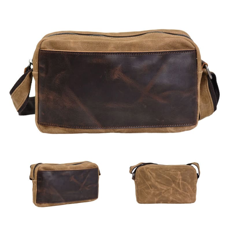 wasserdichte Umhängetasche klein Herren gewachstes Canvas Leder Tasche Vintage