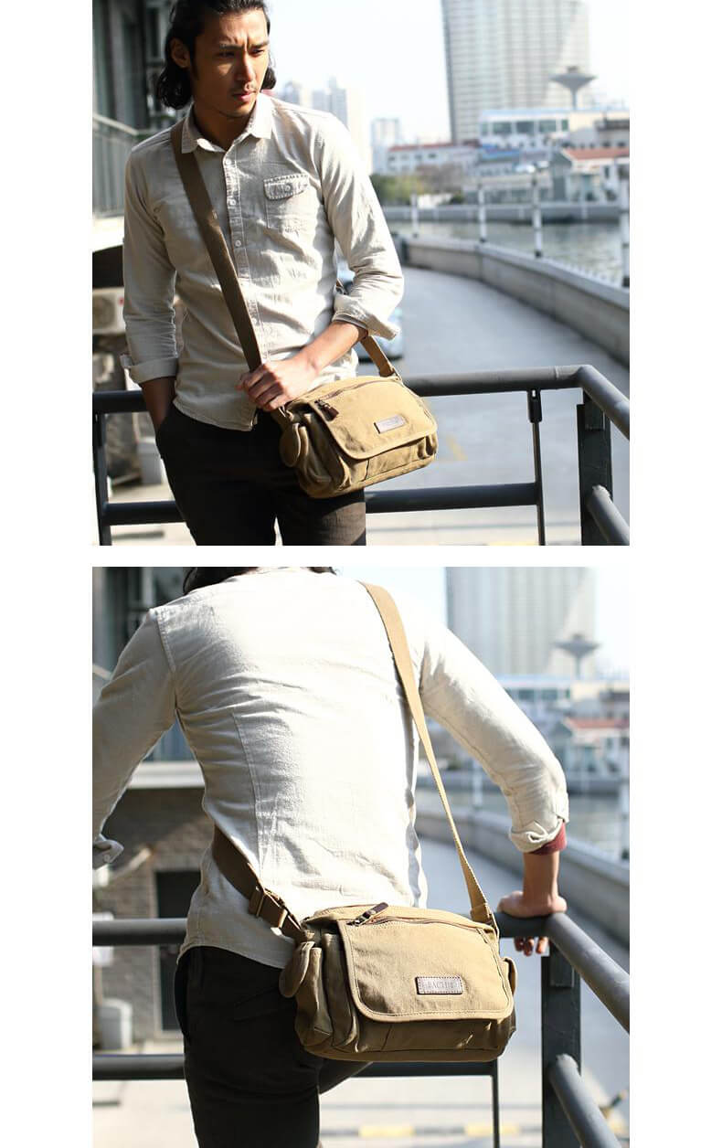 Vintage Umhängetasche Herren aus Canvas kleine Herrentasche