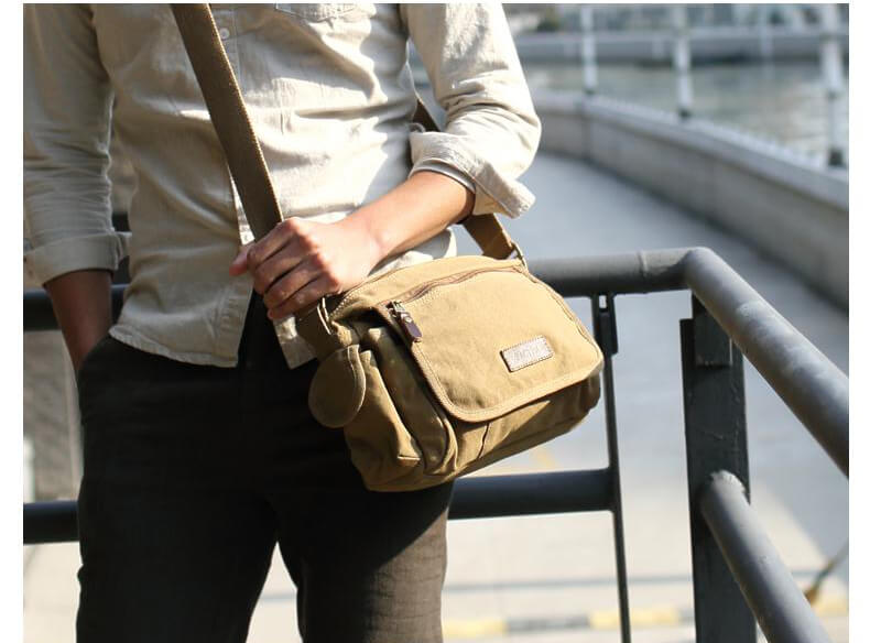 Vintage Umhängetasche Herren aus Canvas kleine Herrentasche