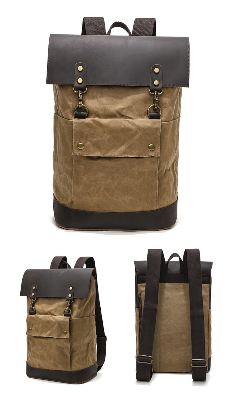 Herren Reiserucksack aus gewachstem Canvas mit Laptopfach Tagesrucksack Wandern