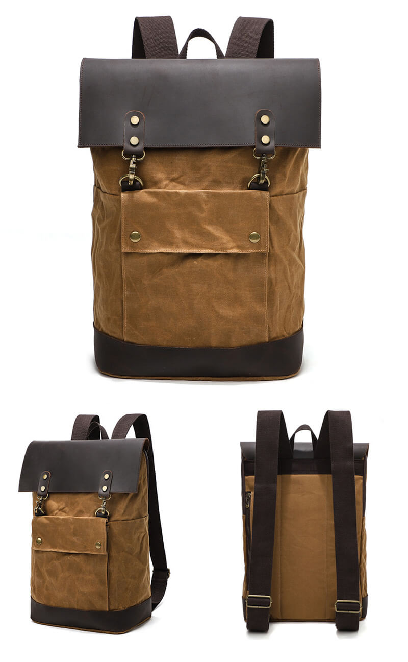 Herren Reiserucksack aus gewachstem Canvas mit Laptopfach Tagesrucksack Wandern