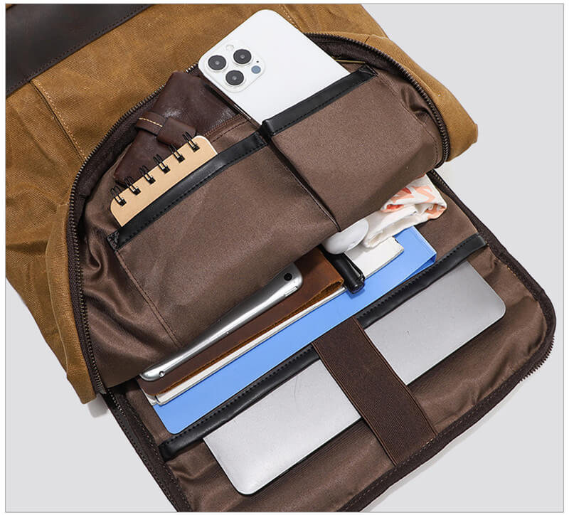 Herren Reiserucksack aus gewachstem Canvas mit Laptopfach Tagesrucksack Wandern