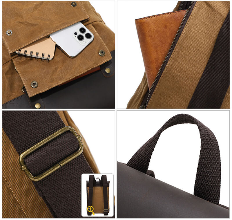 Herren Reiserucksack aus gewachstem Canvas mit Laptopfach Tagesrucksack Wandern