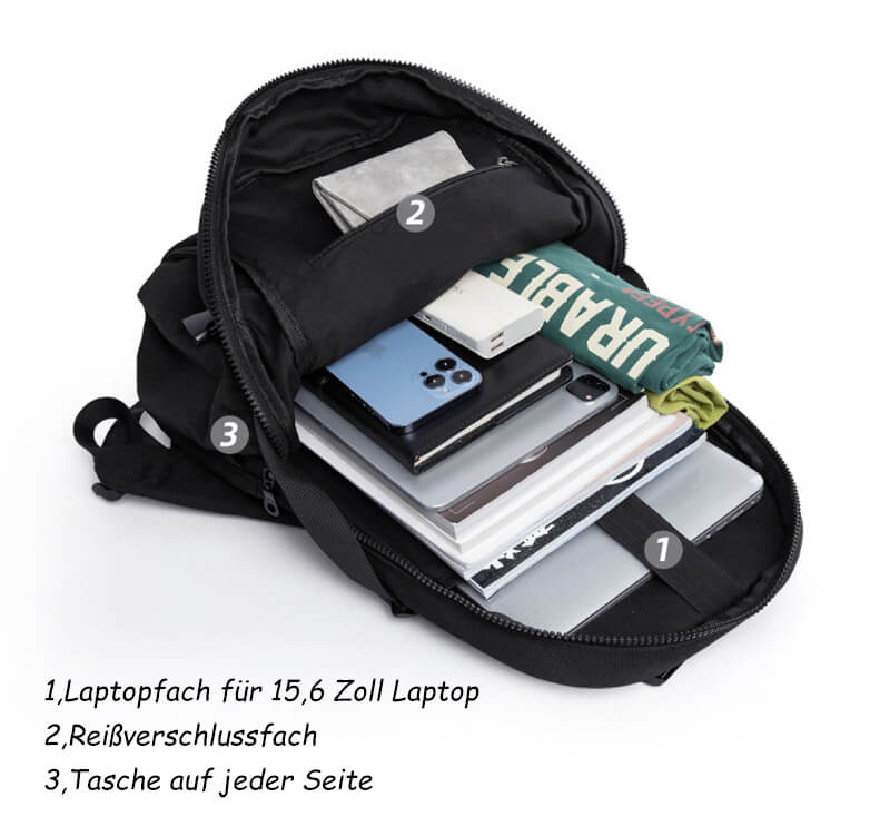 leichter wasserdichter Herren Rucksack Oxford für Reisen und Uni mit Laptopfach und Brustgurt