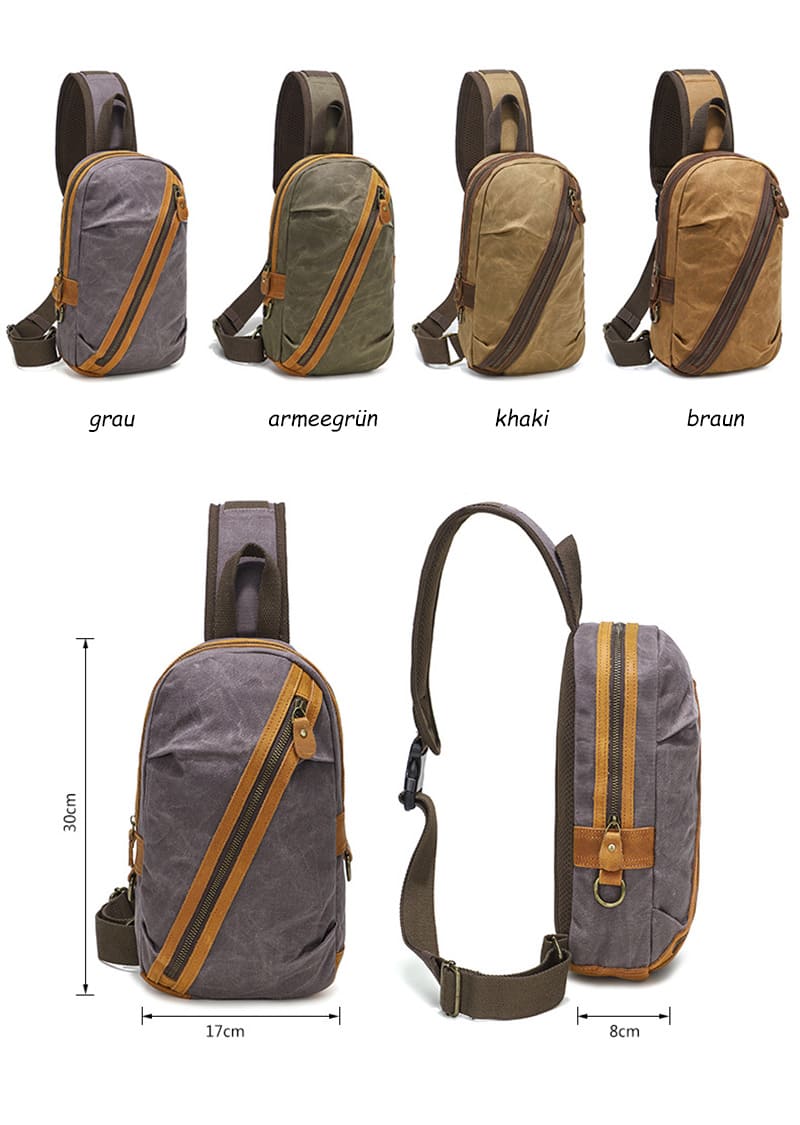 Männer Brusttasche gewachstes Canvas klein Brustbeutel Herren 4 Farben
