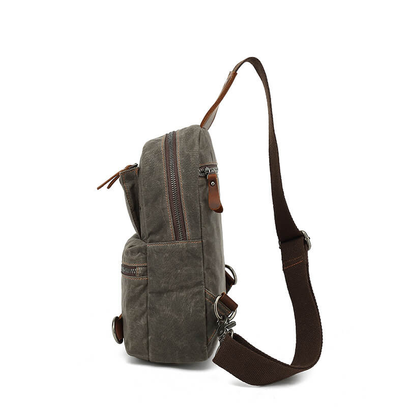 Männer Brusttasche gewachstes Canvas wasserdichter Rucksack Herren 1 gurt