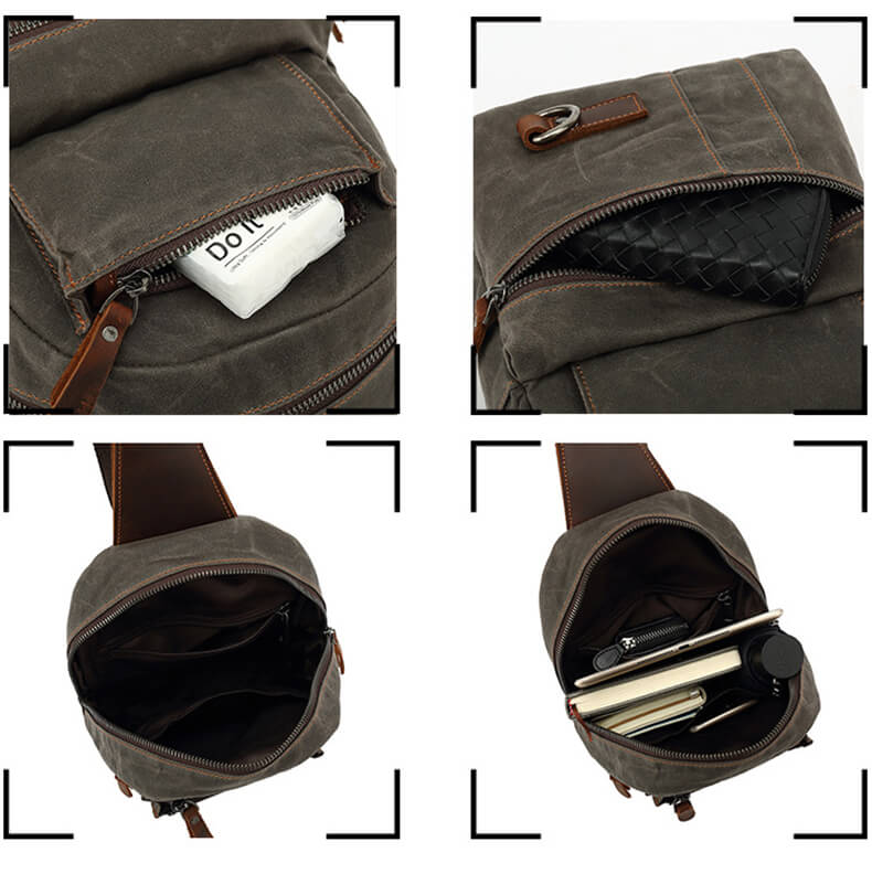 Männer Brusttasche gewachstes Canvas wasserdichter Rucksack Herren 1 gurt