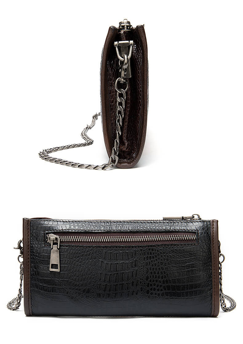 Mini bunte Umhängetasche Damen Leder mit Kette Clutch Portemmonaie zum Umhängen mit Reißverschluss