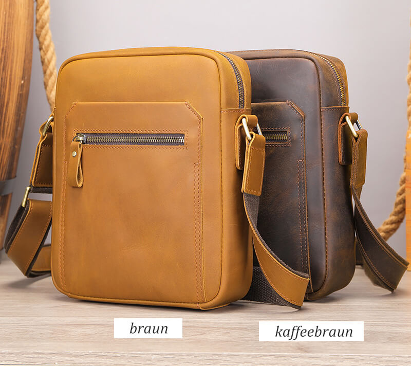 kleine Umhängetasche Leder Herren Vintage Hochformat für Alltag