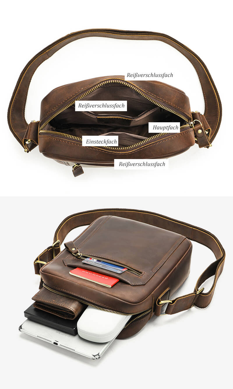 kleine Umhängetasche Leder Herren Vintage Hochformat für Alltag