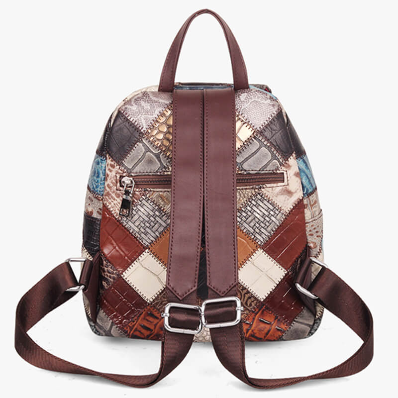 Vintage Patchwork Rucksack Leder Damen bunt für Alltag