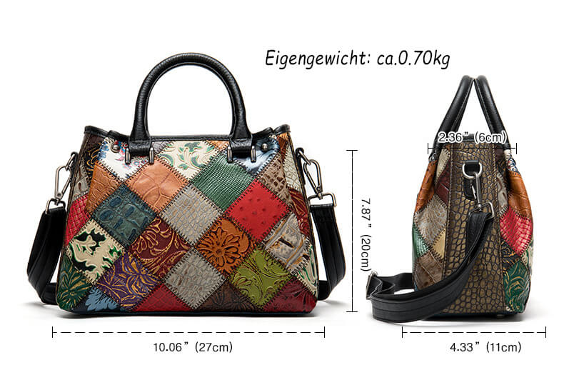 Handtasche bunt Leder zum Umhängen Umhängetasche mit Henkel Patchwork Ledertasche