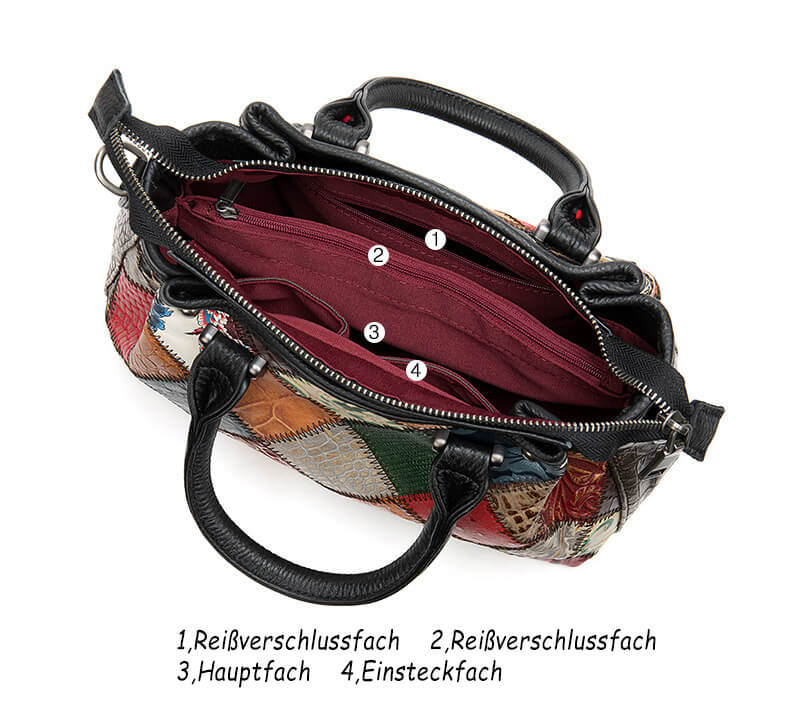 Handtasche bunt Leder zum Umhängen Umhängetasche mit Henkel Patchwork Ledertasche