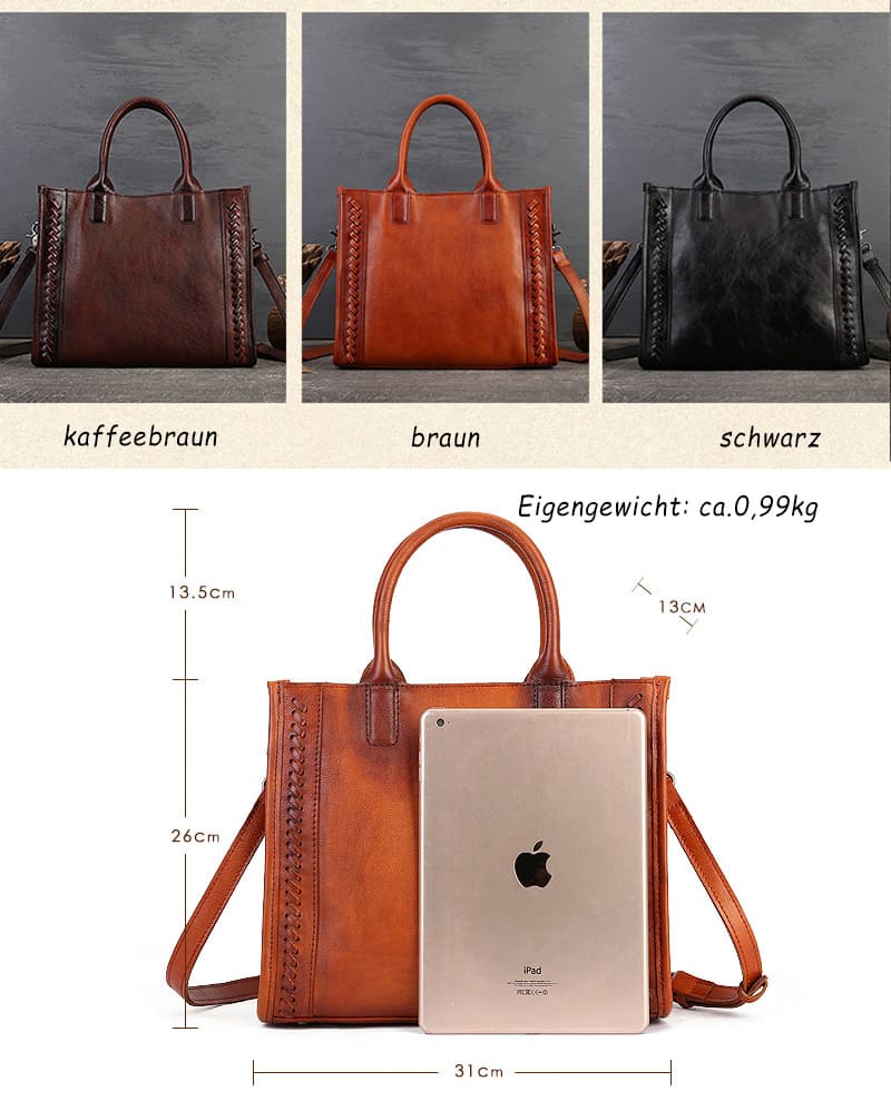 Vintage Handtasche Damen Leder Umhängetasche mit Griff in 3 Farben