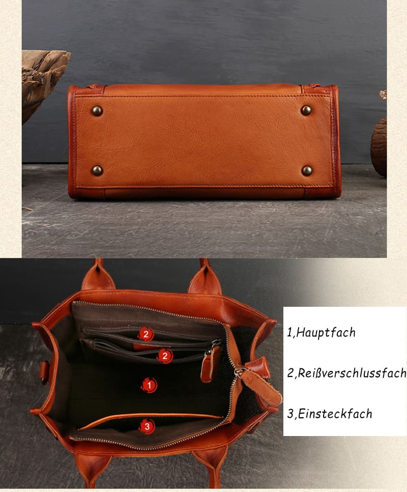 Vintage Handtasche Damen Leder Umhängetasche mit Griff in 3 Farben