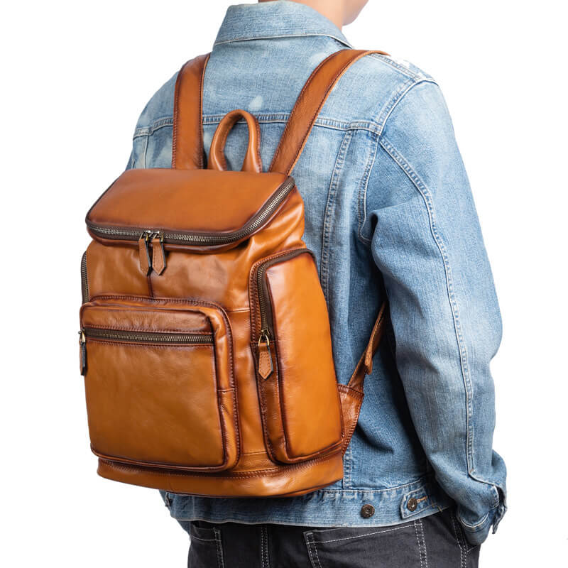 vintage leder rucksack herren