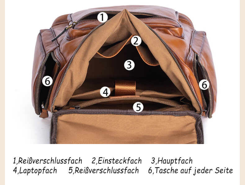 Vintage Rucksack Leder braun Reiserucksack Herren groß mit Laptopfach und Reißverschluss