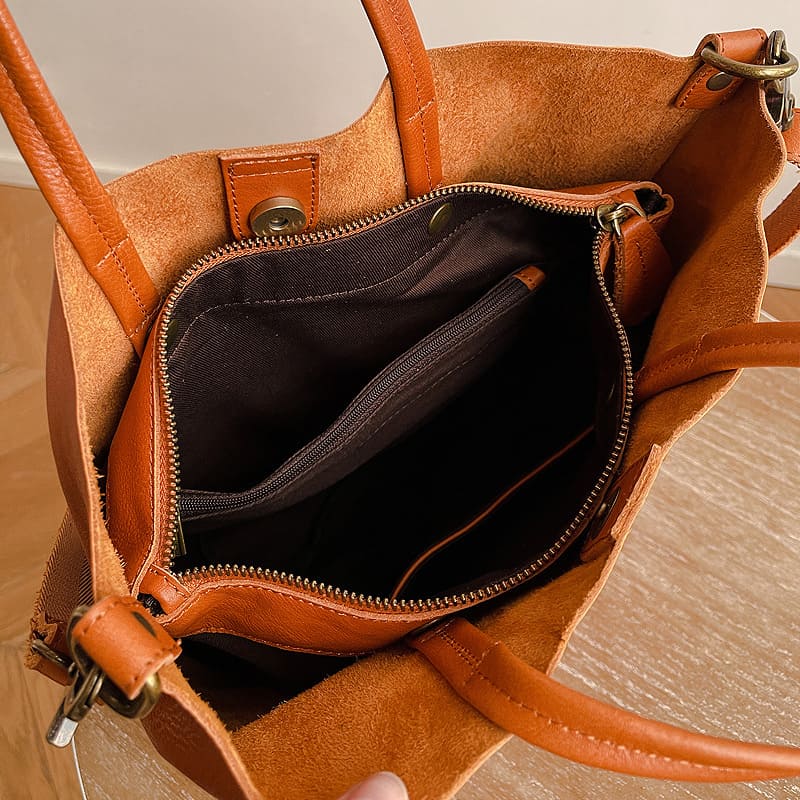 weiches Leder Umhängetasche Vintage Damen Handtasche Hochformat mit Reißverschluss Braun und Schwarz