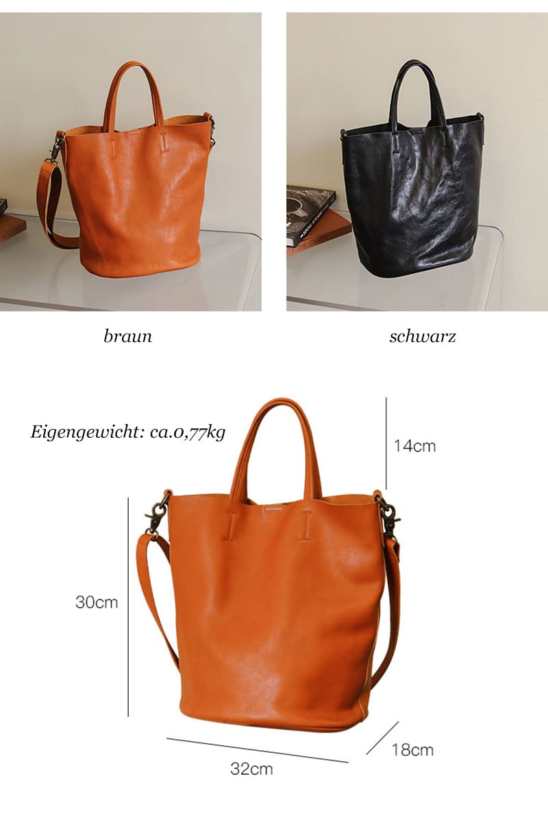 weiches Leder Umhängetasche Vintage Damen Handtasche Hochformat mit Reißverschluss Braun und Schwarz