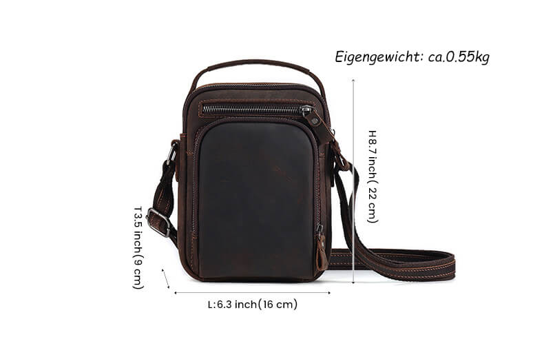 kleine Umhängetasche Vintage Herren Tasche Retro Style Leder mit Griff